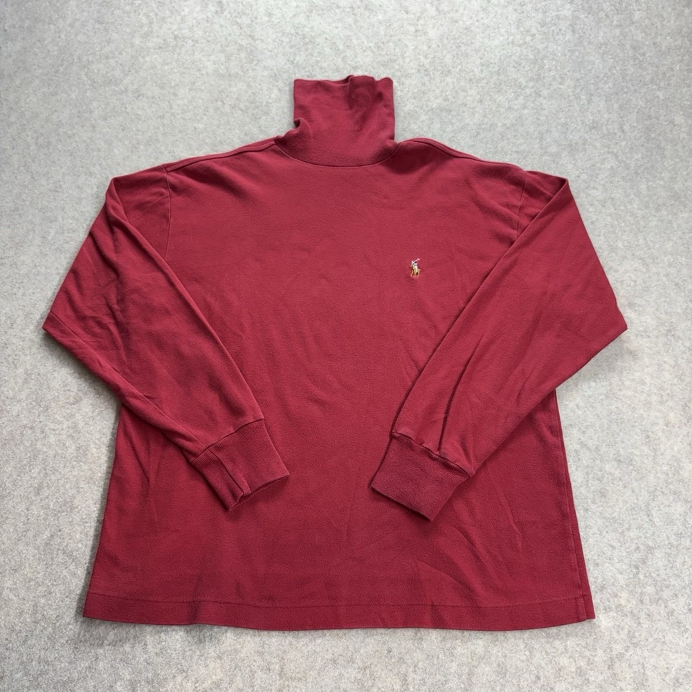 Ralph Lauren Mens Small Red Cotton Long Sleeve Turtleneck Shirt Flesh Pony Logo
